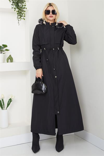 İçi Kürklü Tam Boy  Mont Siyah SS2331