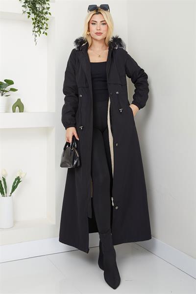 İçi Kürklü Tam Boy  Mont Siyah SS2331