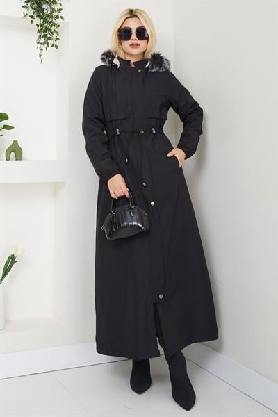 İçi Kürklü Tam Boy  Mont Siyah SS2331