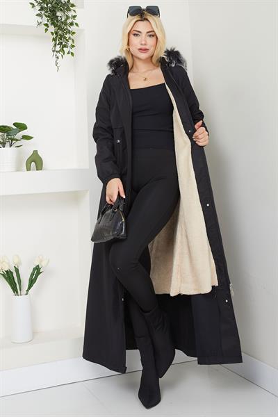 İçi Kürklü Tam Boy  Mont Siyah SS2331