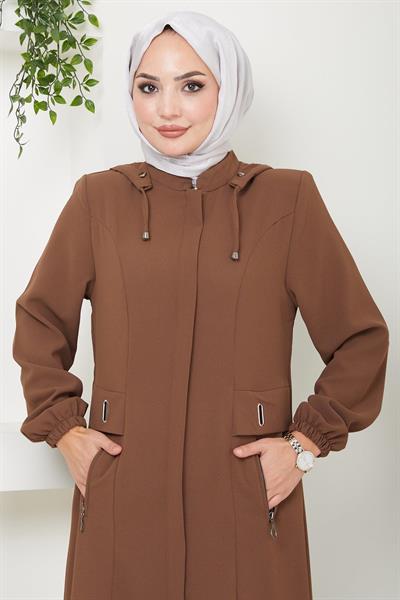 Kapüşonlu Fermuarlı Camel Ferace HM2052
