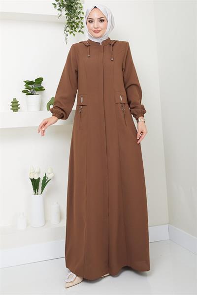 Kapüşonlu Fermuarlı Camel Ferace HM2052