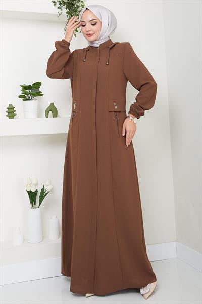 Kapüşonlu Fermuarlı Camel Ferace HM2052