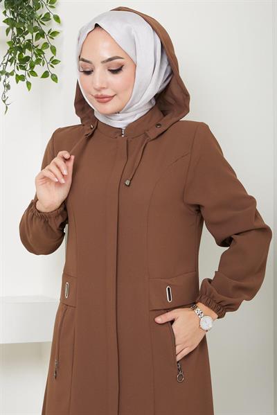 Kapüşonlu Fermuarlı Camel Ferace HM2052