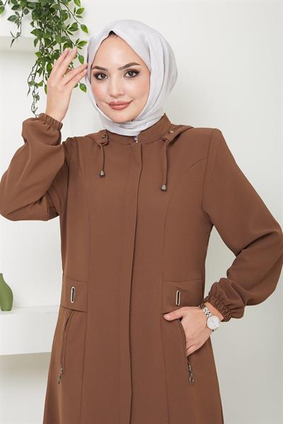 Kapüşonlu Fermuarlı Camel Ferace HM2052