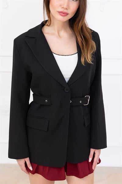 Kemerli Ceket Siyah SS2697
