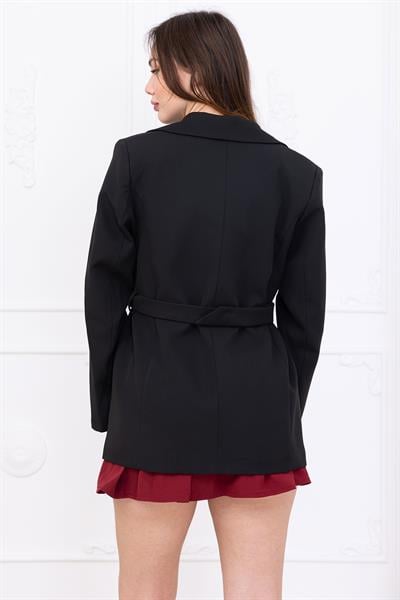 Kemerli Ceket Siyah SS2697