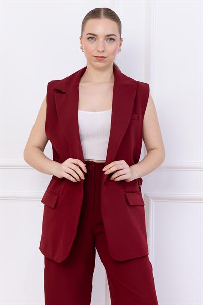 Kemerli Yelekli Takım Bordo SS2749