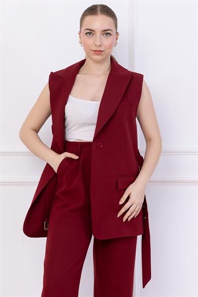 Kemerli Yelekli Takım Bordo SS2749