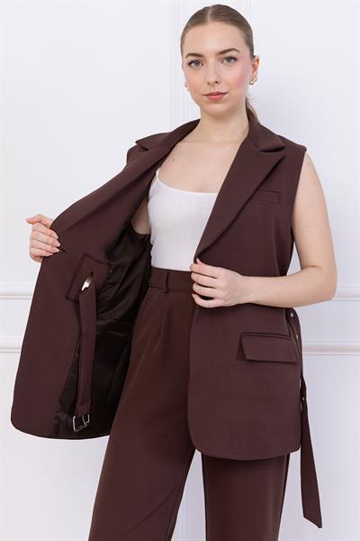 Kemerli Yelekli Takım Kahverengi SS2749