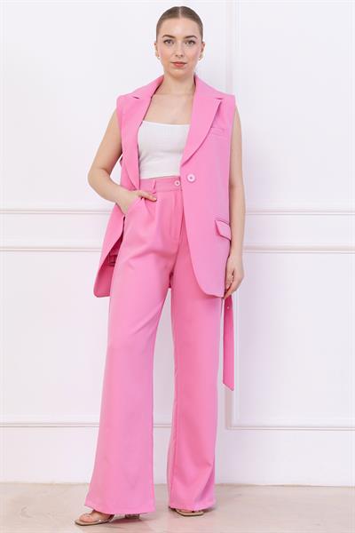 Kemerli Yelekli Takım Pembe SS2749