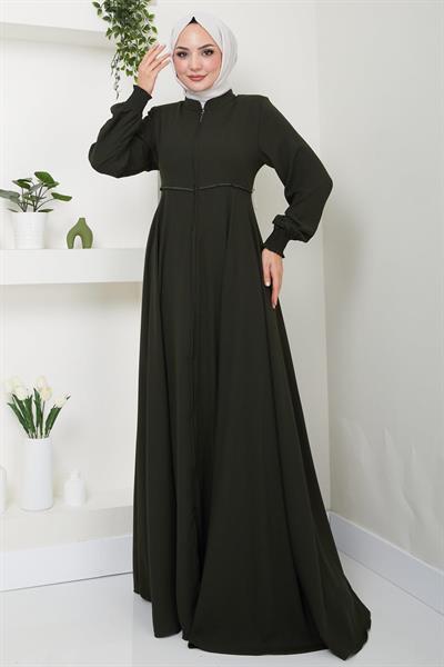 Kolu Gipeli Nakış Detaylı Mevlana Ferace Haki HM2484