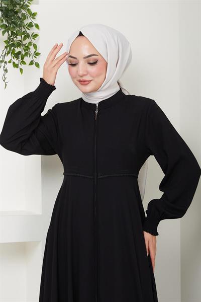 Kolu Gipeli Nakış Detaylı Mevlana Ferace Siyah HM2484