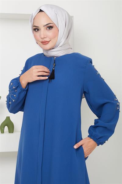 Kolu Taşlı ve İncili Ferace İndigo HM2494