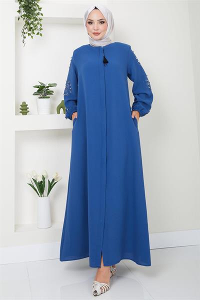 Kolu Taşlı ve İncili Ferace İndigo HM2494