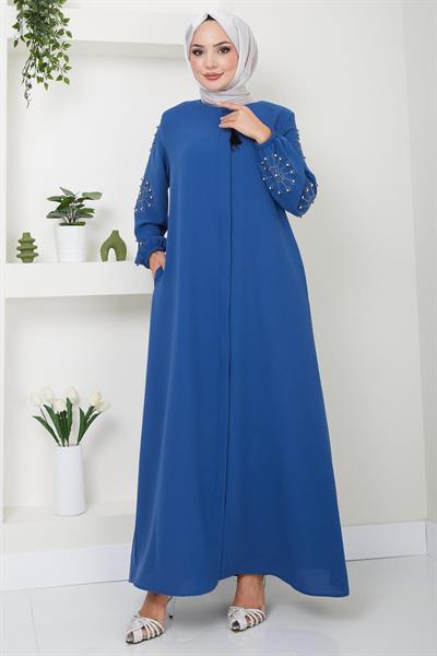 Kolu Taşlı ve İncili Ferace İndigo HM2494