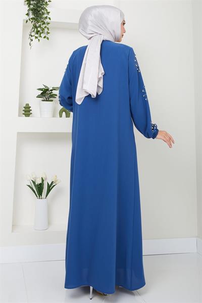 Kolu Taşlı ve İncili Ferace İndigo HM2494