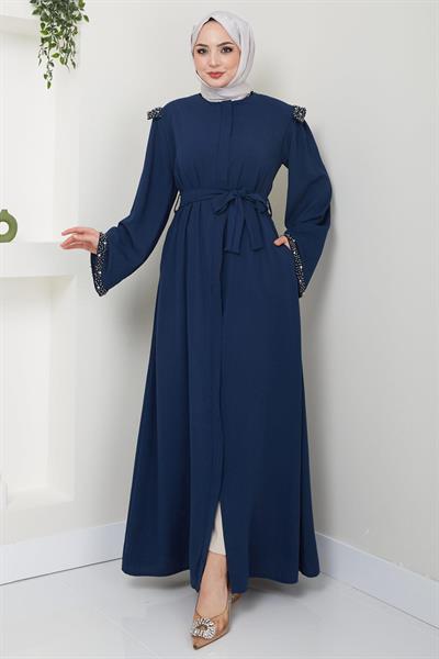 Kolu ve Omzu İncili Ferace Lacivert HM2425