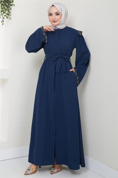 Kolu ve Omzu İncili Ferace Lacivert HM2425