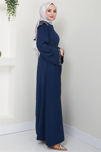 Kolu ve Omzu İncili Ferace Lacivert HM2425