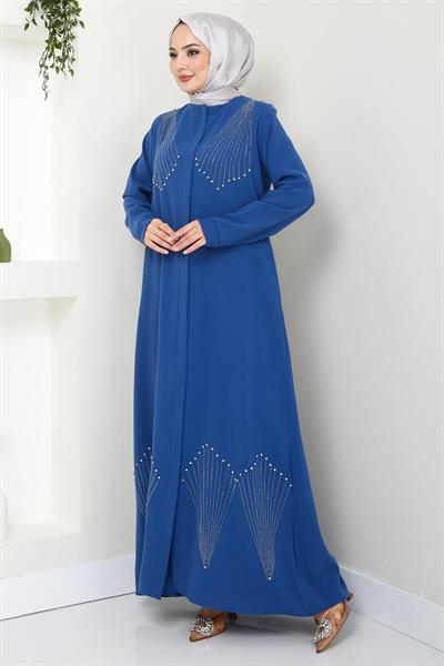 Kristal Taş İşlemeli Ferace İndigo HM2423