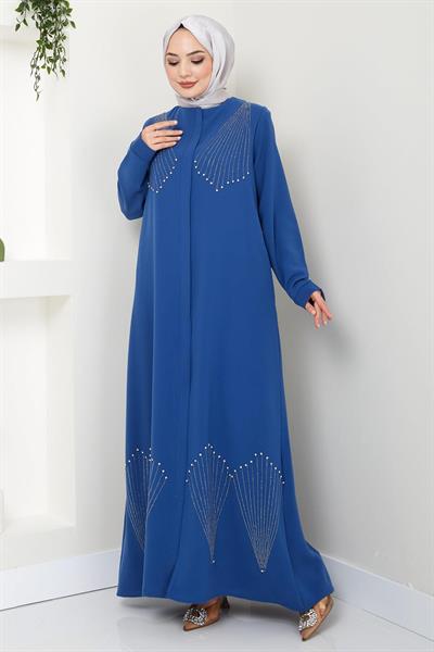 Kristal Taş İşlemeli Ferace İndigo HM2423