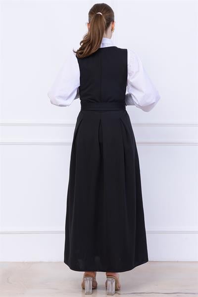 Kuşaklı Pileli Jile Elbise Siyah SS2736