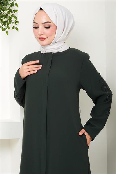 Nihan Kolları Taşlı Ferace Haki HM2485