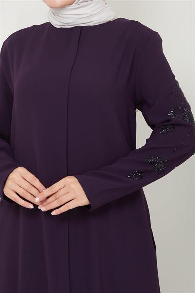 Nihan Kolları Taşlı Ferace Mürdüm HM2485