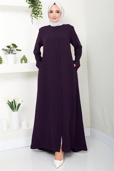 Nihan Kolları Taşlı Ferace Mürdüm HM2485