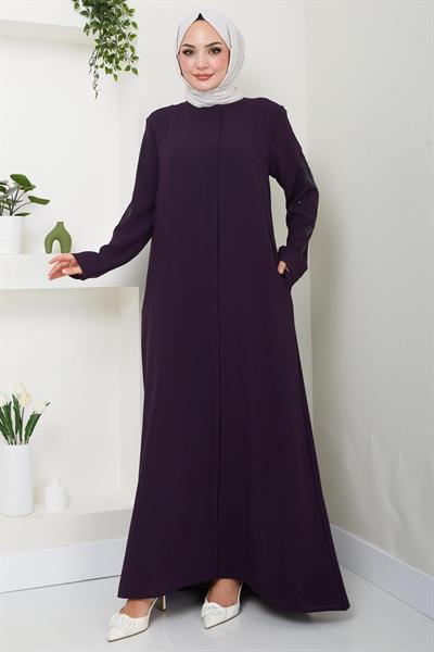 Nihan Kolları Taşlı Ferace Mürdüm HM2485