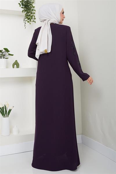 Nihan Kolları Taşlı Ferace Mürdüm HM2485