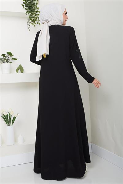 Nihan Kolları Taşlı Ferace Siyah HM2485