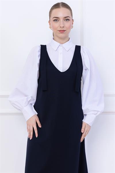 Omuzları Bağlamalı Örme Jile Elbise Lacivert SS2389