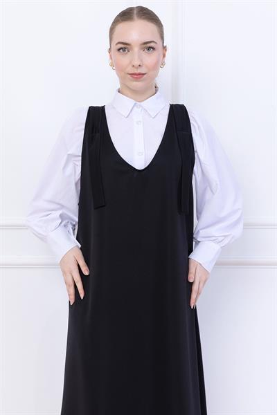 Omuzları Bağlamalı Örme Jile Elbise Siyah SS2389