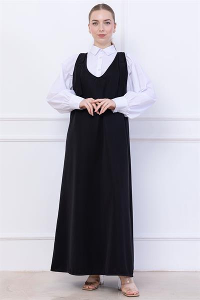 Omuzları Bağlamalı Örme Jile Elbise Siyah SS2389