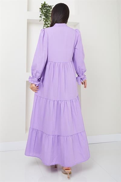 Önü Fırfırlı Kolu Bağlamalı Elbise Lila SS2078