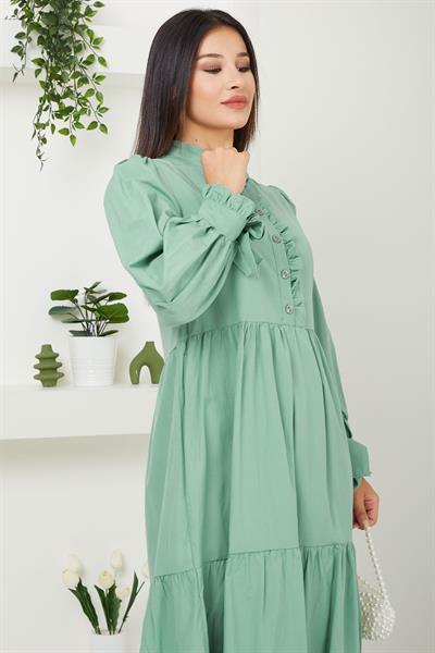 Önü Fırfırlı Kolu Bağlamalı Elbise Mint SS2078