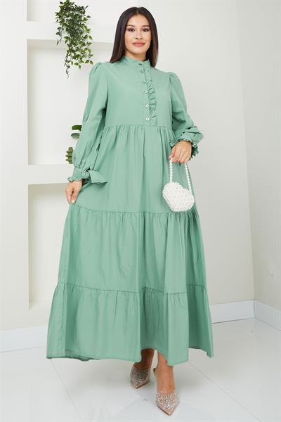 Önü Fırfırlı Kolu Bağlamalı Elbise Mint SS2078