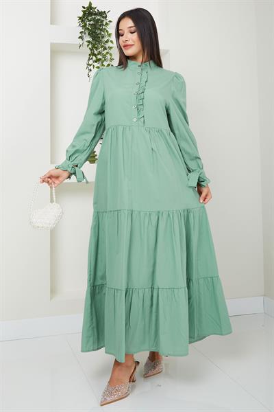 Önü Fırfırlı Kolu Bağlamalı Elbise Mint SS2078