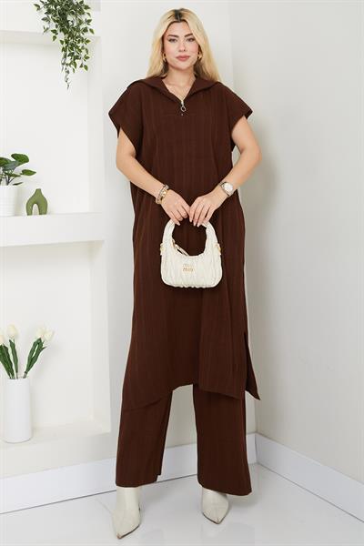 Pantolonlu Triko Takım Kahverengi SS2585