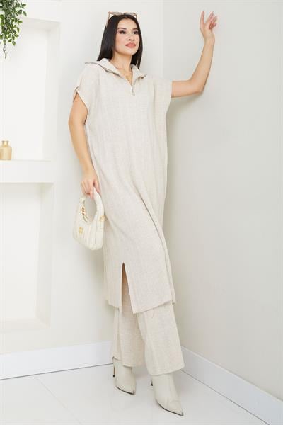 Pantolonlu Triko Takım Krem SS2585