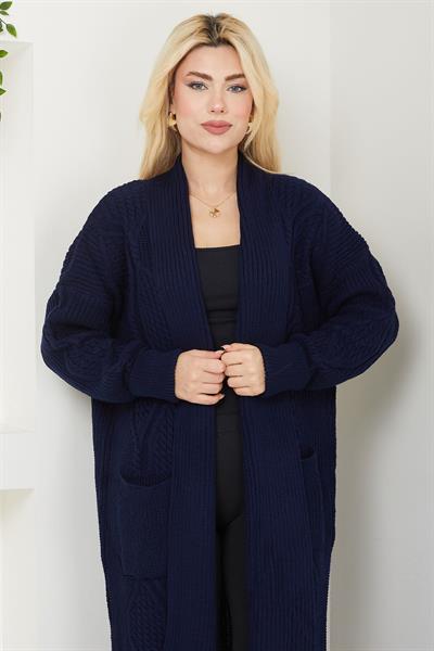 Şal Yaka Cepli Triko Hırka Lacivert SS2534