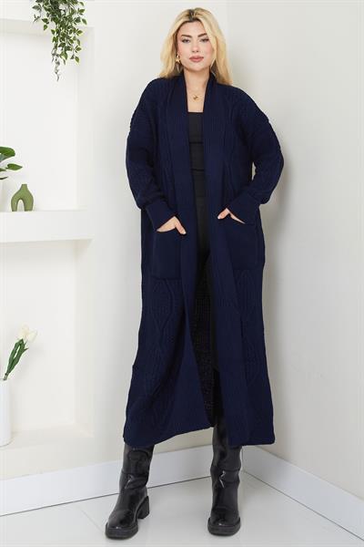 Şal Yaka Cepli Triko Hırka Lacivert SS2534