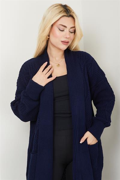 Şal Yaka Cepli Triko Hırka Lacivert SS2534