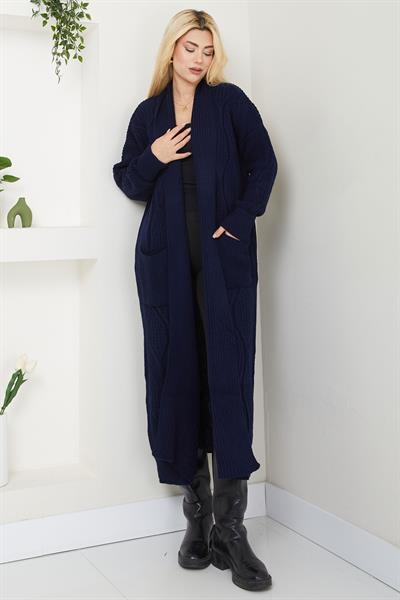 Şal Yaka Cepli Triko Hırka Lacivert SS2534