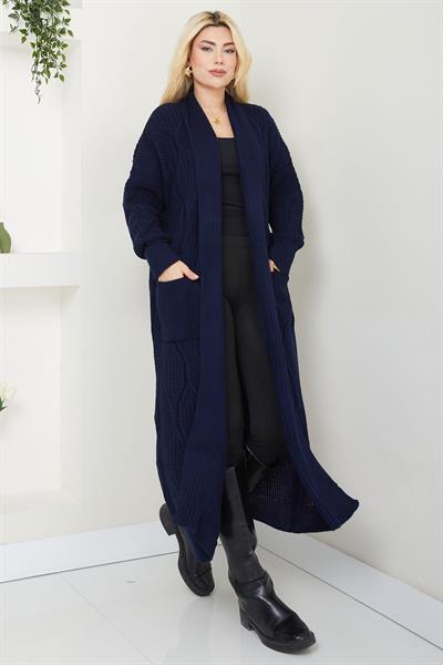 Şal Yaka Cepli Triko Hırka Lacivert SS2534