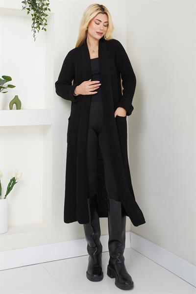 Şal Yaka Cepli Triko Hırka Siyah SS2243