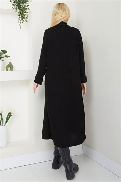 Şal Yaka Cepli Triko Hırka Siyah SS2243