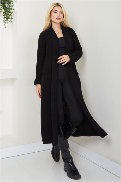 Şal Yaka Cepli Triko Hırka Siyah SS2243